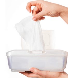 Baby wipes have multi-purpose usage. Non-scented are best, and if you don't like the pre-moistened ones, you can also purchase dry ones, and moisten them with tap water.