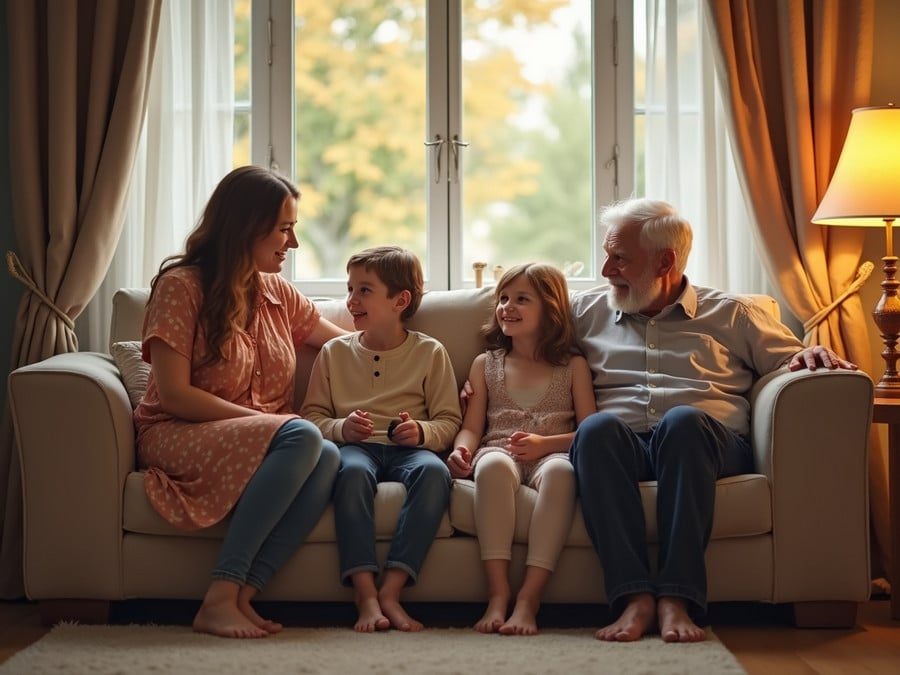 A Family Enjoying Some Quality Time With Grandpa