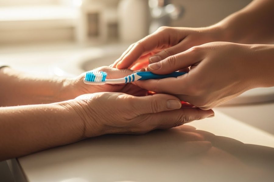 Elderly dementia dental care routine