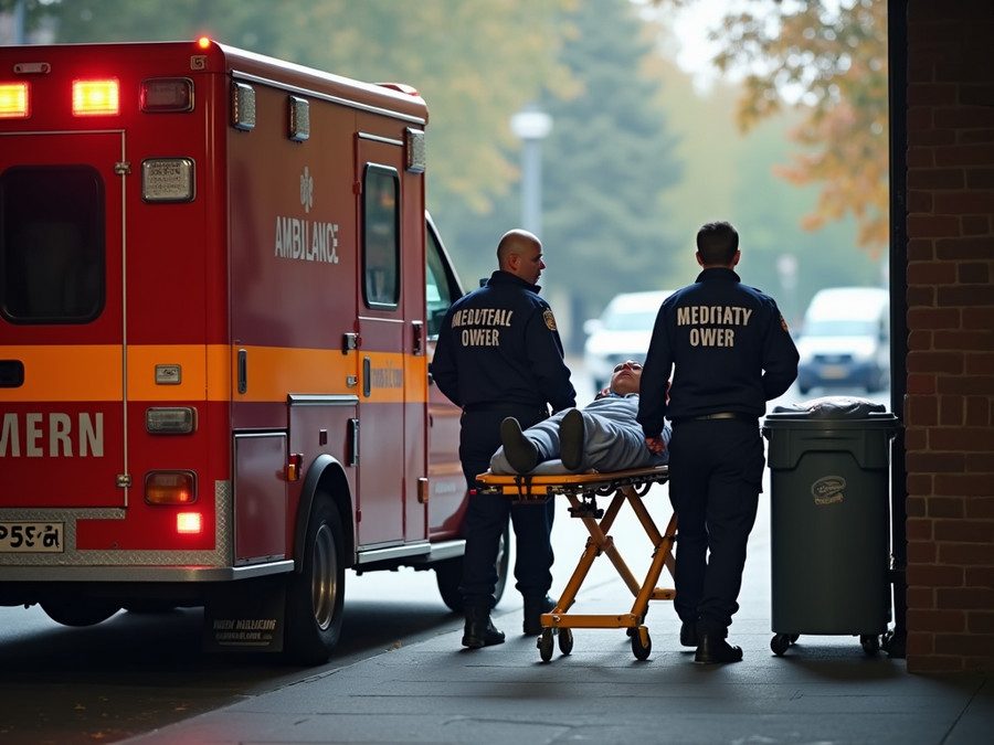 Paramedics Bring Out a Woman on a Stretcher